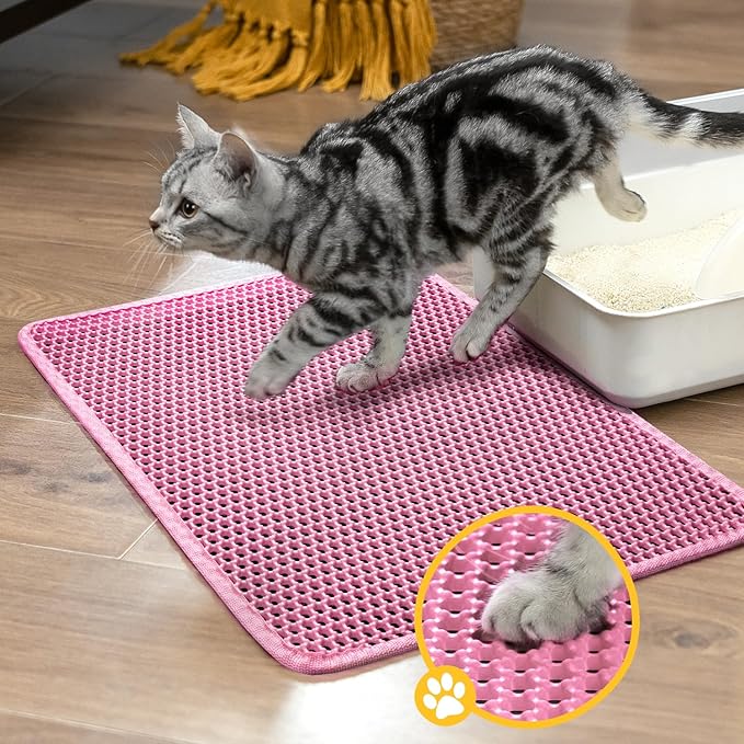 Cat Litter Mat, Upgrade Super Waterproof Back Layer Litter Box Mat, Non Slip, Durable, Soft on Paws Kitty Trapping Matt (24"x18", Pink)