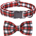 Christmas Dog Collar, Red Plaid Cotton Collars with Bow Adjustable Pet Collar Premium Metal Buckle, Christmas Puppy Necklace for X-Small Girl and Boy Dogs