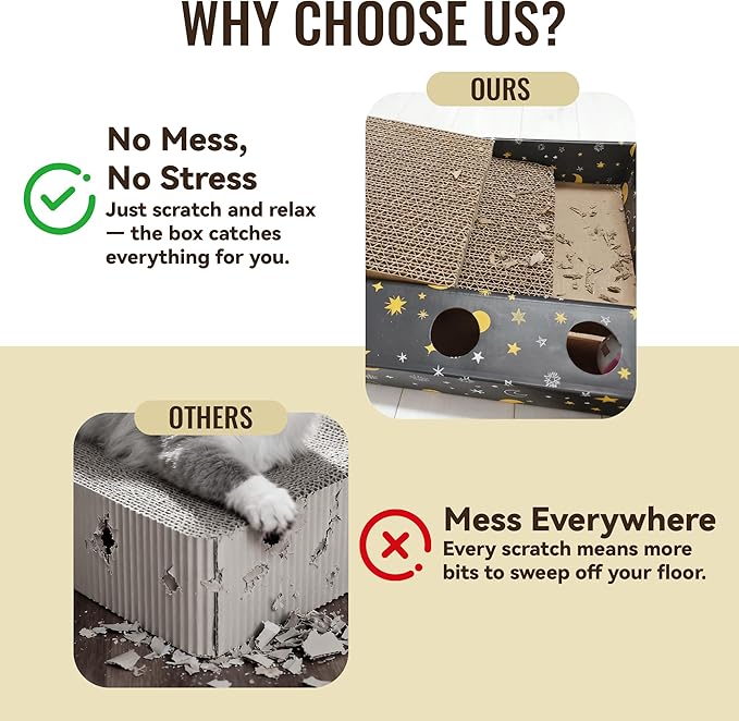 6-Pack Cat Scratcher Cardboard with 3 Box Loungers, Reversible Cat Scratching Pad Refills with Bell Toys, High Density Corrugated Scratch Board for Indoor Cats (Starry Night Design)