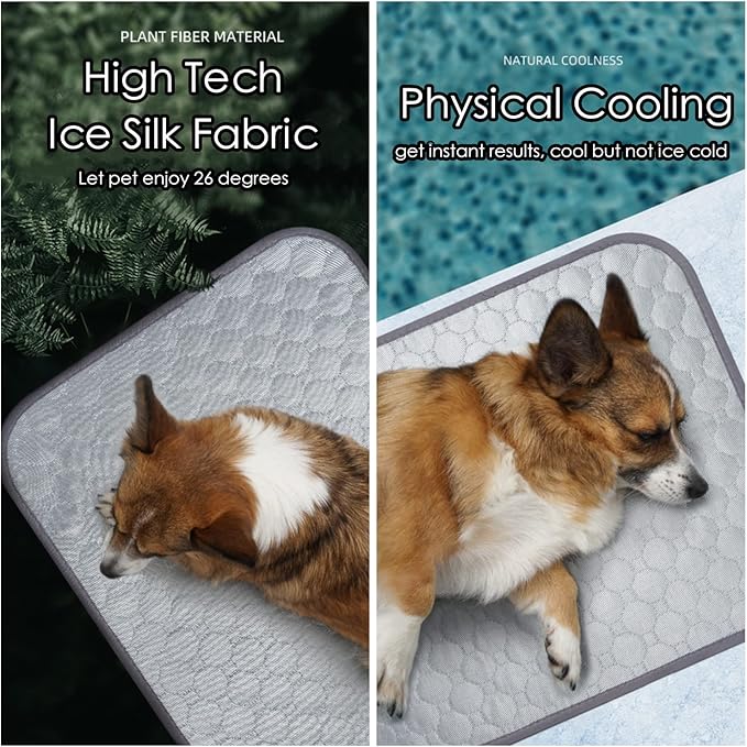 SOMOYA Dog Self Cooling Mat Pet Washable Cooling Pads Blanket Sleeping Kennel Mat,Ice Silk Sleep Mat Pad Non-Toxic Breathable Sleep Bed Beach for Large Dogs Cats (Grey, 27.5x19.7 in)