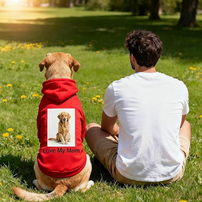 Custom Dog Hoodie, Personalized Sweatshirt with Photo Text Name Logo, Customized Hooded Sweater for Small Medium Large Dogs & Cats (Red, XXXX-Large)