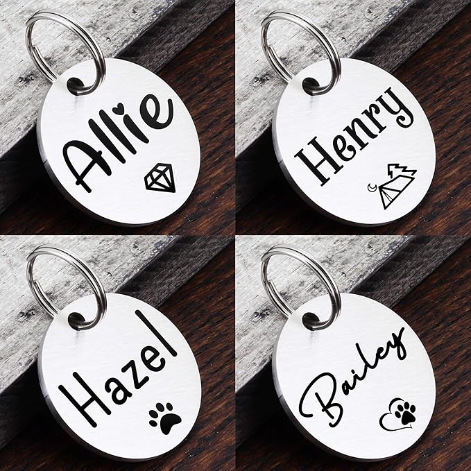 Ultra Joys Personalized Custom Dog ID Tag - Brushed Stainless Steel, Round, Silver, Small