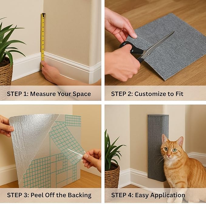 Cat Scratch Mat (6-Pack), 23.6’’ x 11.8’’ Wall Corner Scratcher, Versatile Self-Adhesive Replacement Easy Use for Cat Trees, Cat Wall Furniture, Scratching Posts, and Couch Protection