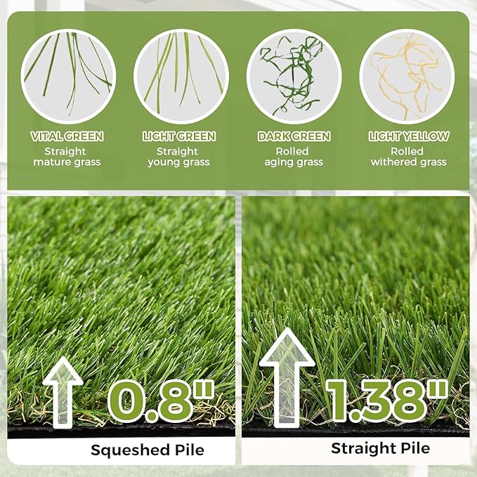 Artificial Grass Rug Indoor Outdoor, 5 x 10FT Fake Grass Turf with Drainage Holes, Realistic Artificial Lawn Rug Dog Pets Mat, Turf Carpet for Garden Lawn Landscape Balcony Patio Backyard Easter Decor