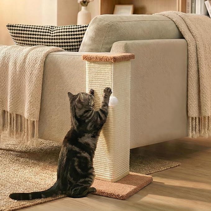 PETKARAY Couch Corner Cat Scratcher, 22.5" Sisal Scratching Post for Indoor Cats, Corner Wall Scratch Pad for Furniture Protection, Plush Base, Medium
