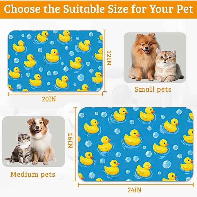 Yellow Rubber Ducks Dog Food Mat,Soap Bubbles Absorbent Pet Feeding Mat for Food and Water Bowl,Quick Dry Dog Placemat Non Slip Rubber Backing Waterproof Pet Supplies 16" x 24"