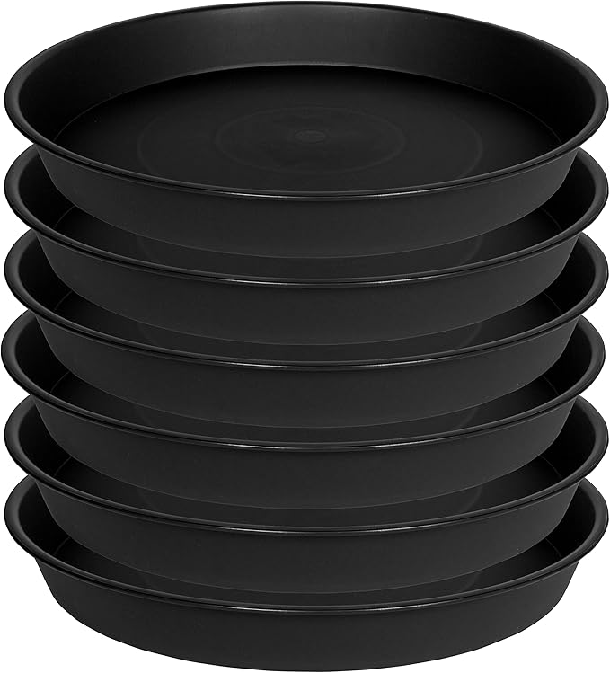 4 Pack of 20 21 inch Plant Saucer Round, Deep Plant Saucers for Pots, Heavy Duty Plastic Plant Drip Tray for Indoors Outdoor, Bird Bath Bowls, Plant Trays for Planter 19-22" (21 inch, Black)