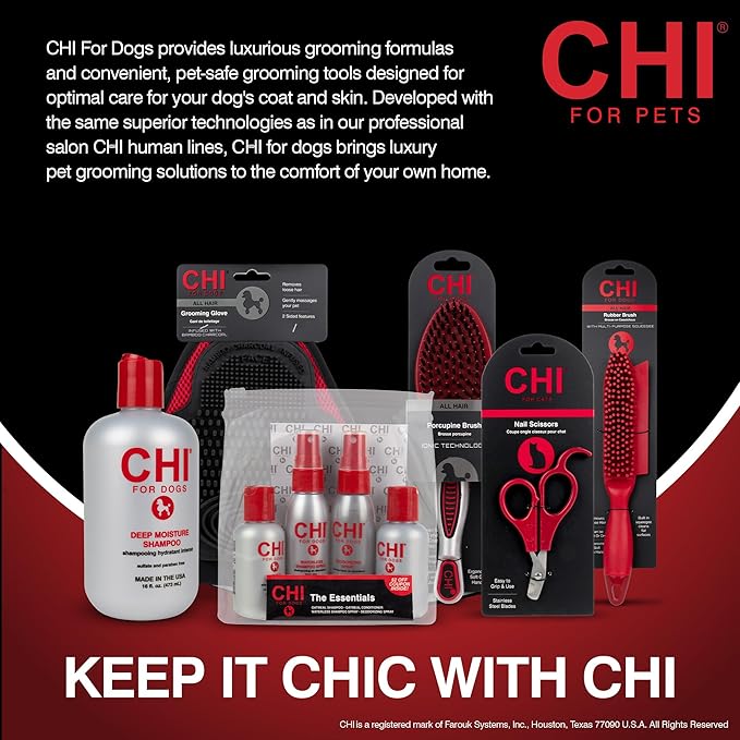 CHI for Dogs Rubber Fur Accumulator Brush, Dog Grooming Tool for Removing Loose Hair and Lint from Coats Furniture Clothing and Car Seats, Flexible Rubber Bristles, Easy Clean Grooming Brush