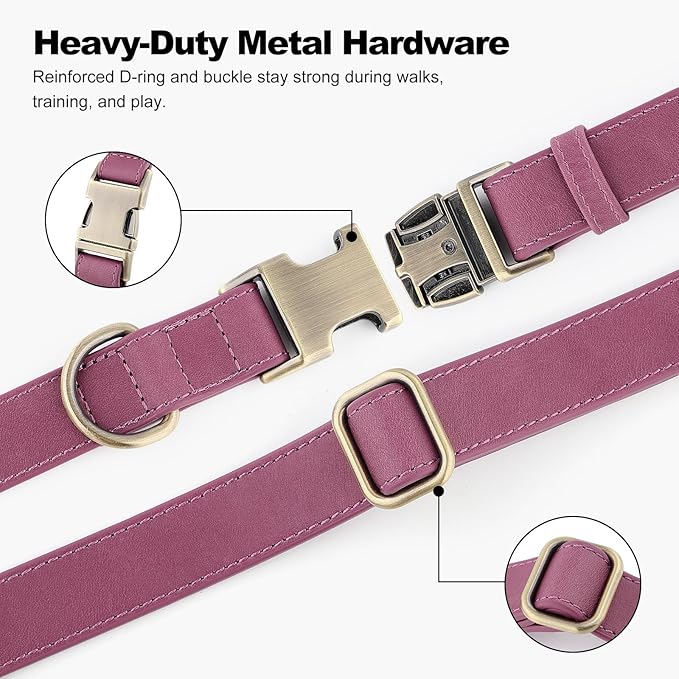 Plutus Pet Genuine Leather Dog Collar – Adjustable Pet Collar with Quick Release Metal Buckle, Soft Real Leather for Small Medium Large Dogs, Heavy Duty & Skin-Friendly (Purple, M)