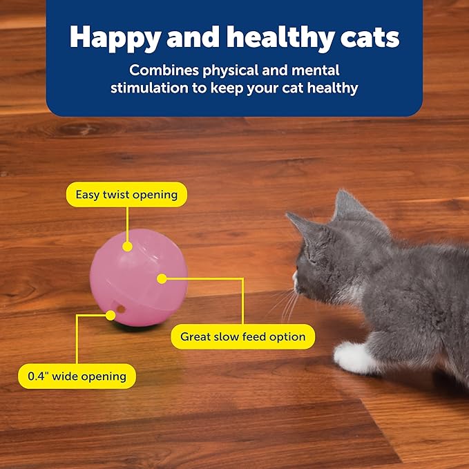 PetSafe SlimCat Interactive Feeder - Combines Play with Mealtime - Adjustable Portions - BPA-Free Plastic - Slow Feeder for Digestion - Lightweight, Dishwasher-Safe Toy - Pink