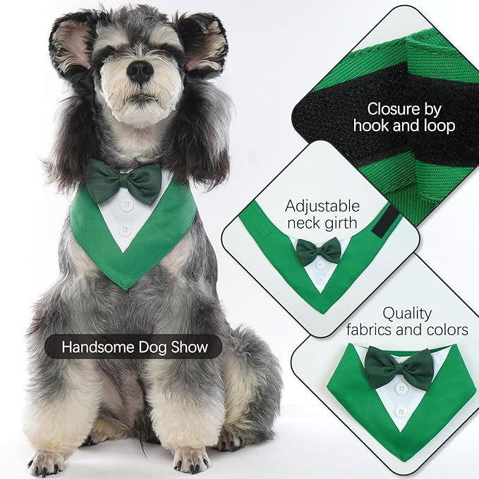 FUAMEY Dog Tuxedo St.Patrick's for Medium Dogs,Dog Formal Suit Dogs Attire Pet Bow Tie Puppy Party Costumes Cat Tux Outfits Pets Bandana Cosplay Adjustable Bowties St.Patrick's Day Green M