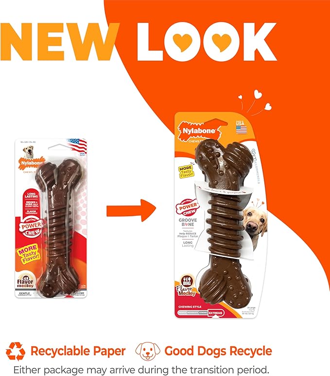 Nylabone Textured Dental Bone Power Chew Toy for Dogs, Dog Toys for Aggressive Chewers, Flavor Medley Flavor, X-Large - 50+ lbs, 1 Count