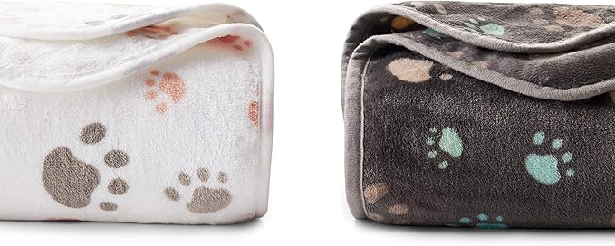 Allisandro 350 GSM-Super Soft and Premium Fuzzy Flannel Fleece Pet Dog Blanket, The Cute Print Design Washable Fluffy Blanket for Extra Large Puppy Cat Kitten Indoor or Outdoor, White, 80 x 64 Inches