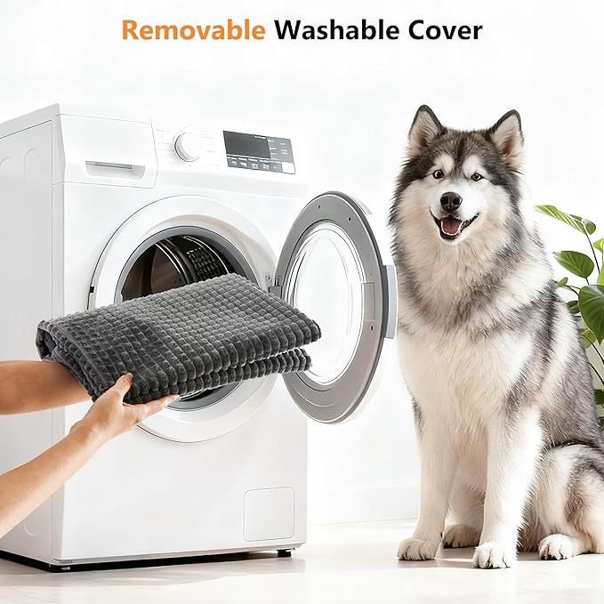 KISYYO Orthopedic XL Dog Beds for Extra Large Dogs with Removable Washable Cover and Removable Pillow for Crate,Waterproof Extra Large Dogs Mat, Grey, 41x27