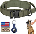DAGANXI Tactical Dog Collar, Adjustable Military Training Nylon Dog Collar with Control Handle and Heavy Metal Buckle for Medium and Large Dogs, with Patches and Airtags Case (XL, Green)