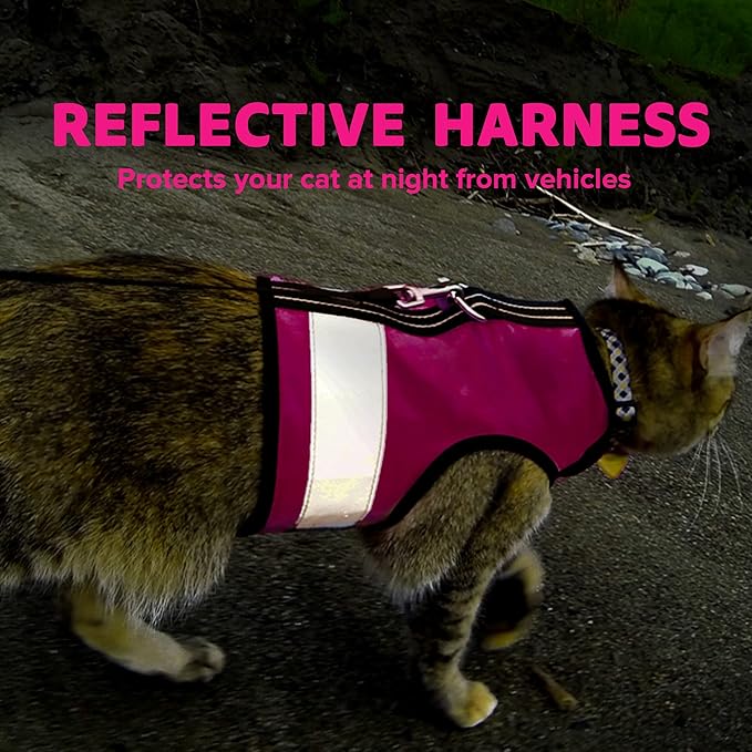 Kitty Holster Reflective Cat Harness – High-Visibility Cat Harness for Travel, Day and Night Walking - Soft Cotton Cat Accessories, Breathable, Secure & Washable, Made in USA - Flamingo Pink, XL