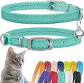 CollarDirect Leather Cat Collar, Cat Safety Collar with Elastic Strap, Kitten Collar for Cat with Bell Black Blue Red Orange Lime Green (Neck Fit 8"-11", Mint Green)
