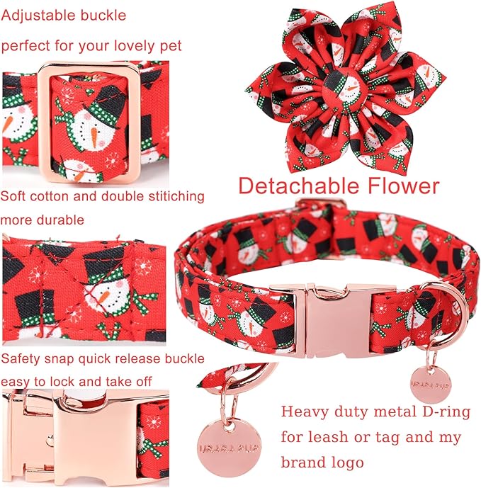 Christmas Dog Collar with Flower, Christmas Flower Collar for Puppy Girl Boy Dog or Cat, Comfortable Dog Collar Flower with Durable Metal Buckle, Cute Pet Collar, XS