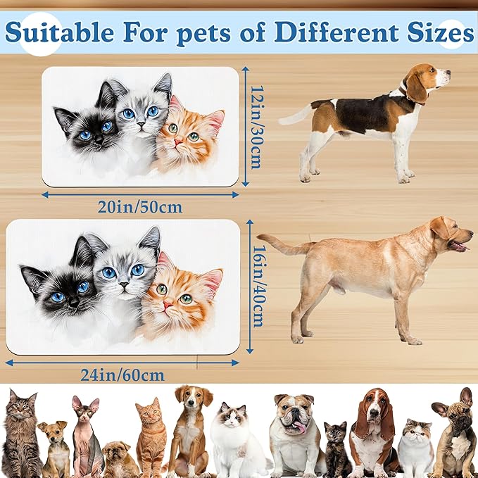 Cute Cats Pet Food Mat for Cats and Dogs–Christmas Stocking Absorbent Quick Dry Feeding Placemat, Non Slip Rubber Base, Waterproof Bowl Mat for Indoor Use, Pet Supplies 12"x20"