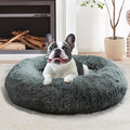 JOLLYVOGUE Calming Dog Bed Medium Size Dog, Anti-Anxiety Donut Medium Pet Bed, 27 inches Fluffy Faux Fur Round Cat Bed (Navy Grey)