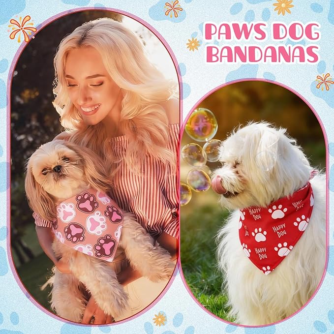 Kacctyen 50 Pcs Dog Bandanas Bulk Bandanas for Dogs Grooming with Dog Paws Pattern Adjustable Pet Triangle Scarf Bib Washable for Small Medium Large Puppy Cats Pets Costume Accessories