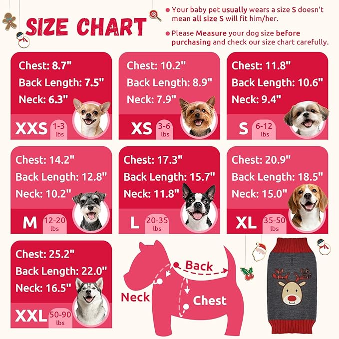 Dog Christmas Sweater Xmas Pet Clothes Cute Gray Reindeer Holiday Puppy Cat Costume New Year Gifts for Small Medium Large Dogs Jumpers (L, Gray Reindeer)
