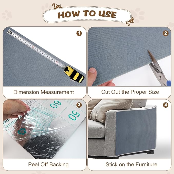 Eunice Cat Scratching Mat, Self-Adhesive Cat Scratch Carpet, Trimmable Replacement Carpet Pad for Tree Wall Cat Scratching Post DIY Couch Protector (Light Gray, 78.7"x15.8")