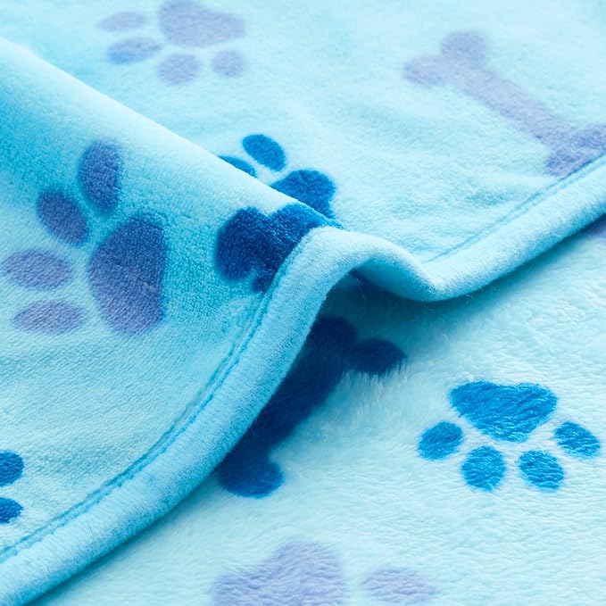 Allisandro Luxurious Dog Blanket, 350 GSM Super Fuzzy Microplush Fleece Pet Blankets for Small Medium Large Dogs and Cats, Blue Paw and Bone, 64" x 40"
