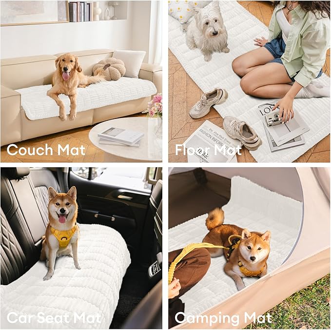 FUNNY FUZZY Pet Couch Covers for Sofa, Washable Dog Couch Cover Protector for Dogs, Flannel Couch Covers for Dogs Pet Friendly Pets Mat Bed Sofa Cover (White, 27.6"×59.1")
