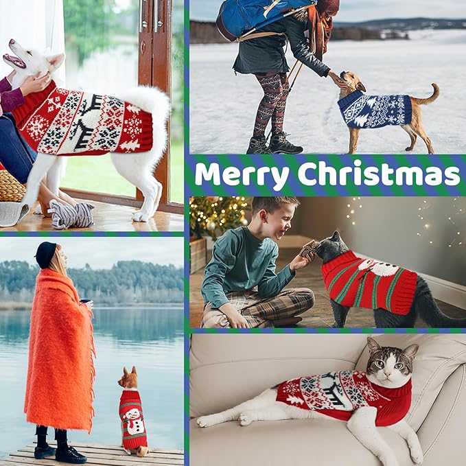 Dog Christmas Sweater, Soft Warm Pet Clothes Coat for Small Medium Large Dogs and Cats Boy Girl, Fall Cozy Holiday Turtleneck Knitting Collar Pullover Pup Outfit Costume for Thanksgiving New Year