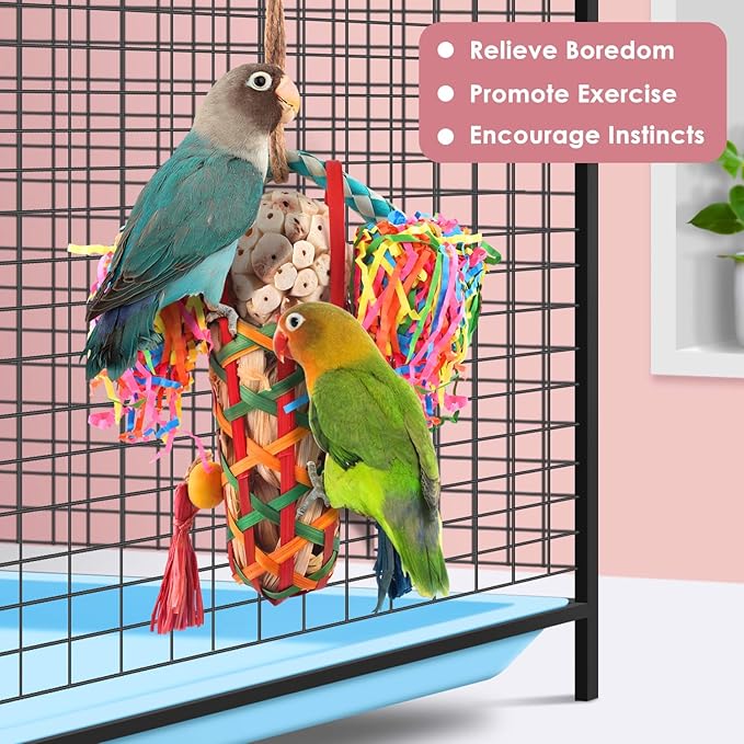 KATUMO Bird Toys Parakeet Toy Cockatiel Shredding Chew Conure Foraging Sola Enrichment for Conure Cockatiel Parakeet Lovebird Small to Medium Birds (2 Pcs)