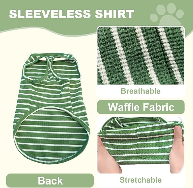 Dog Clothes, Stripe Dogs Shirts for Small & Medium Breeds, Pet Tank Top, Breathable Waffle Fabric Puppy Outfit, Shirt for Chihuahua, Yorkie, Dachshund, Corgi (4Pack, XLarge)