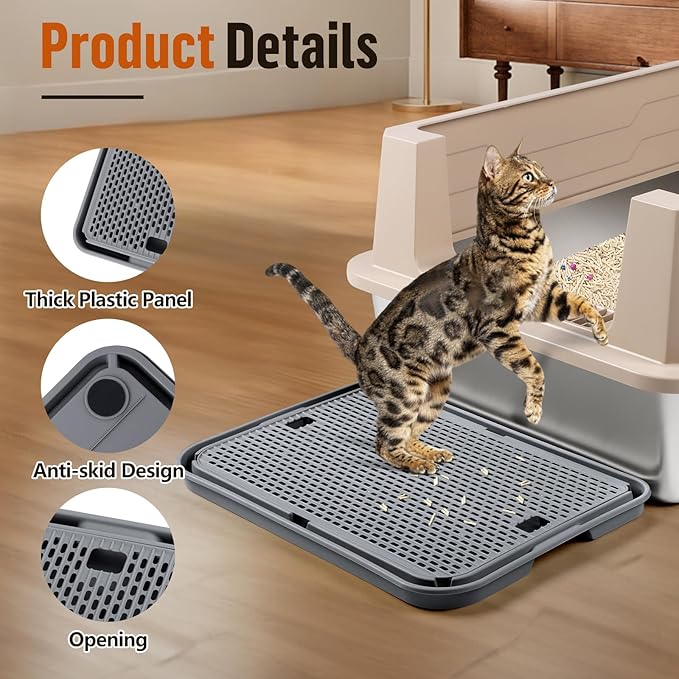 Large Cat Litter Box Step Mat, 16.5"x11.2" Cat Ramp Stairs, Cat Litter Catcher for Self-Cleaning Litter Box, Cats Pedal Step Stool Ideal for Kitten & Older Cats (Dark Grey)