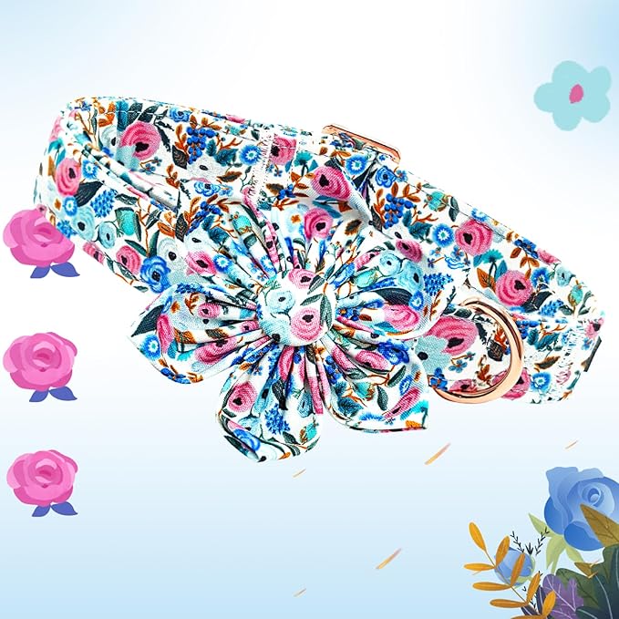 Lionheart glory Dog Collar Flowers Collar Floral Dog Collar with Flower Spring Summer Cute Collar Dog Boy or Girl Dog Collars Soft Durable Adjustable Dog Collars for Large Dogs