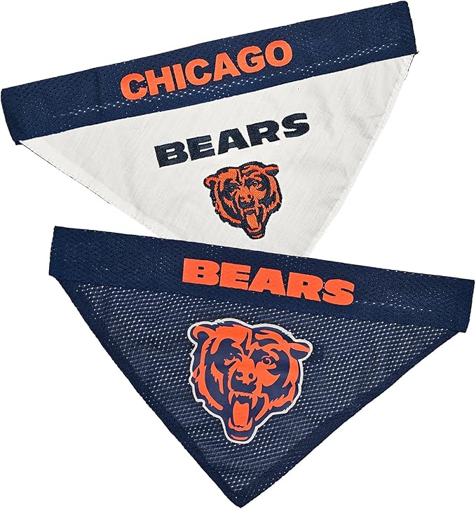Pets First NFL DOG BANDANA - CHICAGO BEARS REVERSIBLE PET BANDANA. 2 Sided Sports Bandana with a PREMIUM Embroidery TEAM LOGO, Small/Medium. - 2 Sizes & 32 NFL Teams available