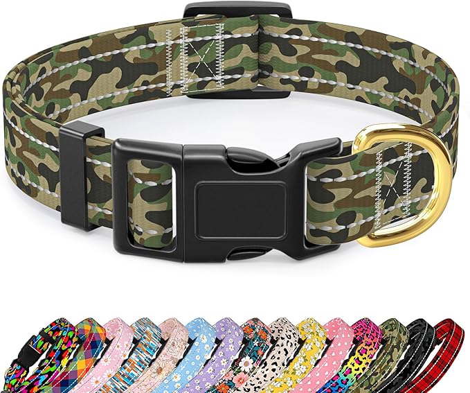 MOODEL Reflective Dog Collar for Extra Small Dogs Cats, Cute Camouflage Adjustable Heavy-Duty Nylon Puppy Collar for Boy and Girl Female, Soft Pet Accessories with Quick Release Buckle, Green