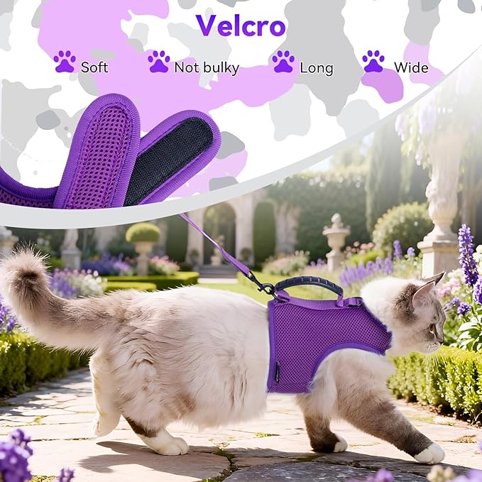 Kitty Harness and Leash for Walking Escape Proof Breathable Mesh Fabric, Purple, X-Small, Adjustable Cat Walking Jackets with Handle, Padded Stylish Cat Vest