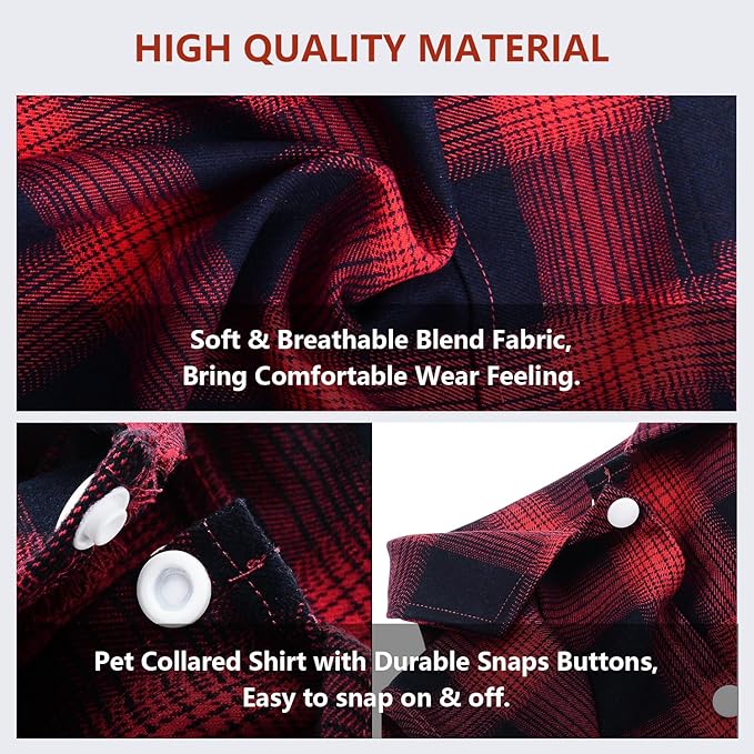 Koneseve Dog Shirt, Pet Plaid Clothes Shirt T-Shirt, Sweater Bottoming Shirt for Small Dog Cat Puppy Grid Adorable Wearing Stylish Cozy Halloween,Christmas Costumes (Red;XS/Extra Small)