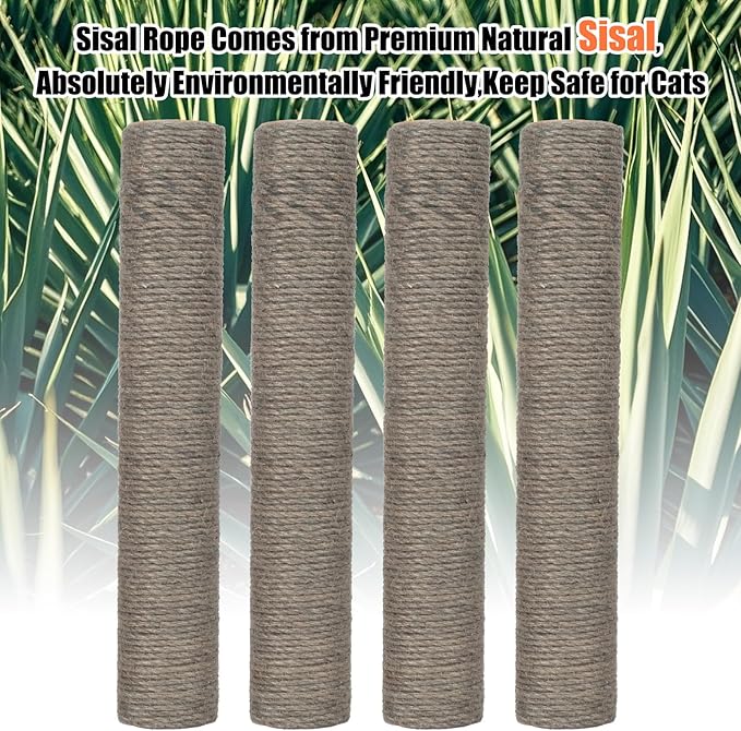 PowerKing Natural Sisal Replacement Scratching Post, 4 Pieces M8 Cat Scratch Post Refill Pole Parts for Refurbishment, White, Include Screws (Grey-15.7''+15.7''+7.87''+7.87'')