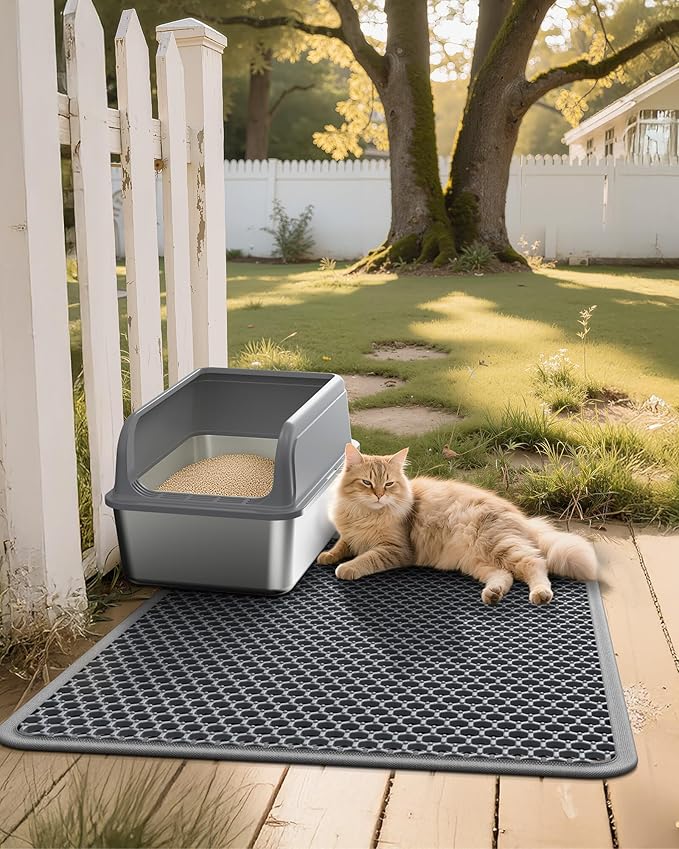 Cat Litter Mat - 23.2'' x 29.1'' Large Litter Trapping Mat, Easy to Clean Litter Box Mat, Waterproof, Urine-Proof, Non-Slip Kitty Litter Mats for Floor, Grey