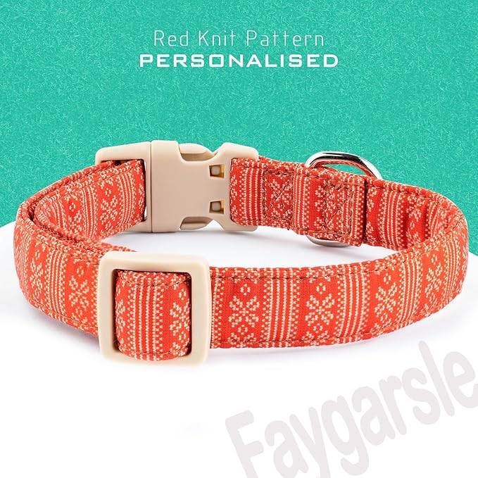 Faygarsle Christmas Dog Collar, Red Nordic Pattern, Plastic Buckle with Metal D-Ring, Holiday Pet Accessory,for Small Medium Large Dogs M