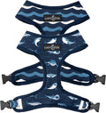 Reversible Dog Harness Walking Halter - Best Designer Pet Harnesses for Extra Small Medium Large XL Dogs Plus Pug Breeds - Padded Adjustable Puppy Vest for Easy Walking (Small, Shark Attack)