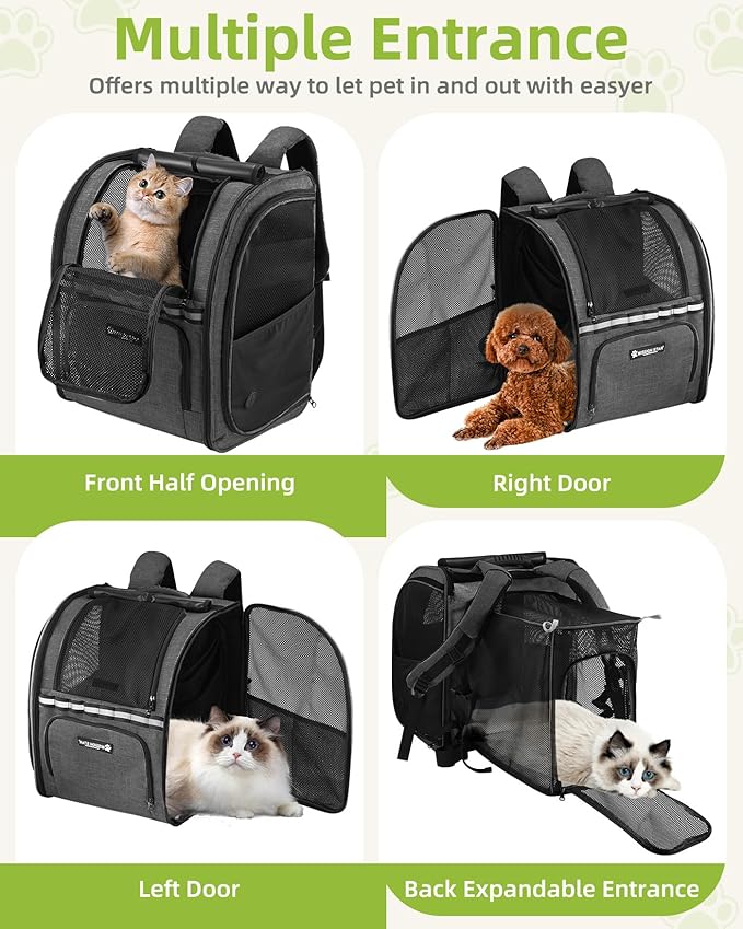 Expandable Cat Carrier Backpacks with Breathable Mesh, Pet Carrier Backpack for Cats Small Dogs Puppies Up to 20 Lbs, Dog Carrier Backpack Great for Travel/Hiking/Camping/Outdoor-Grey with Orange