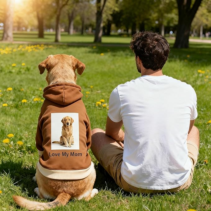 Custom Dog Hoodie, Personalized Sweatshirt with Photo Text Name Logo, Customized Hooded Sweater for Small Medium Large Dogs & Cats (Brown, X-Large)
