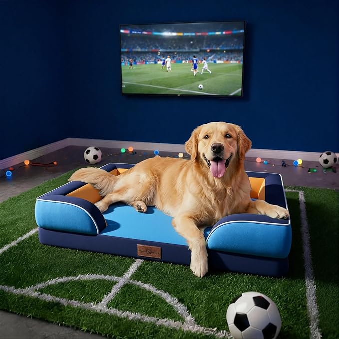 Comfort Expression Orthopedic Dog Bed for Large Dogs 36x27 Inch, Waterproof Egg Crate Foam Large Pet Bed with Removable Bolsters, Dog Couch with Washable Cover & Non-Slip Bottom, Houston