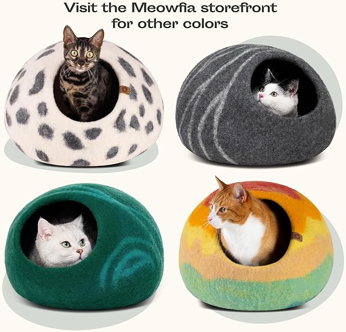 MEOWFIA Cat Cave – Premium Felt Cat Bed for Indoor Cats, Handmade Merino Wool (Emerald, Medium)