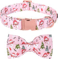 Christmas Dog Collar, Christmas Tree and Snowman Print Cute Winter Holiday Collars Cotton Adjustable Comfortable Pink Dog Collar with Bow,Stylish Collars for Medium Girl Dogs