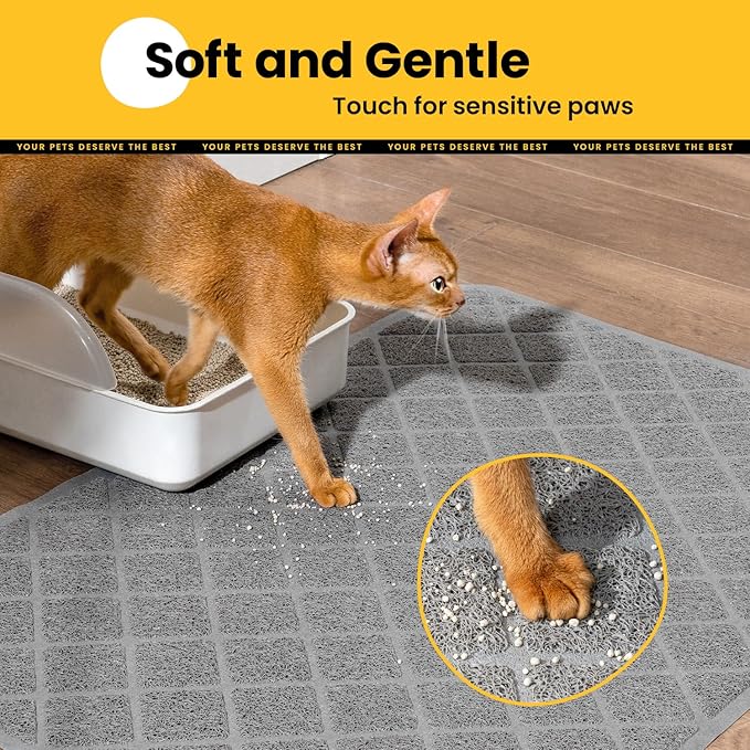 Cat Litter Mat Litter Trapping Mat, 35" x 23" Premium Durable PVC Grid Mesh with Scatter Control, Non-Slip, Less Waste Cat Litter Box Mat, Grey 2 Pack