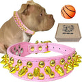 TEEMERRYCA Pink Leather Gold Spiked Studded Dog Collar for Female Puppy Small Medium Large Pets,Pit Bulls Bulldog, Keep Dog Safe from Grabbing by Huge Dogs, XL 17.7"-20.5"