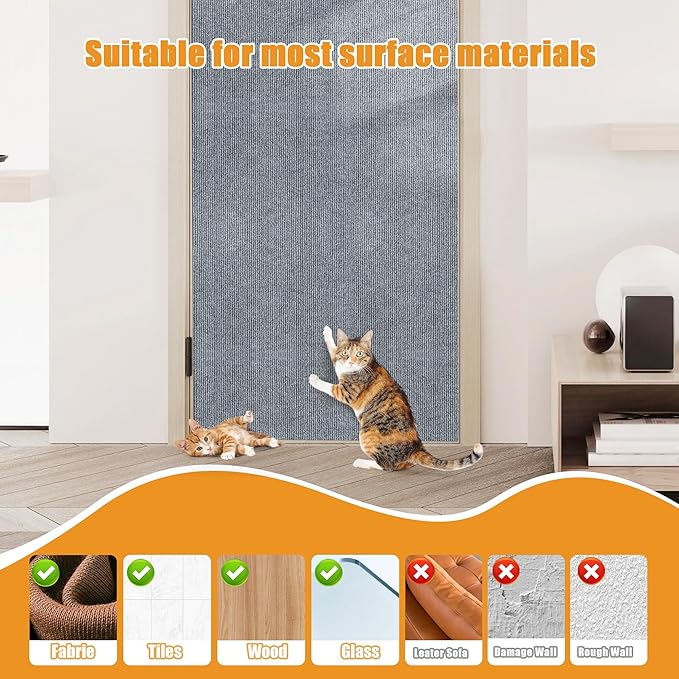 Cat Scratching mat Self-Adhesive, Trimmable Furniture Protector for Couch, Sofa, Wall & Cat Trees - Durable Scratch Pad with Nano Tape, DIY Climbing Carpet for Indoor Cats (Light Grey, 78.7"x15.8")